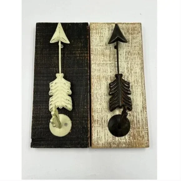 Wooden Arrow Sign Brown Rustic Coat Wood Plaque Hooks Hang Keys Wall Art Decor - Picture 4 of 10